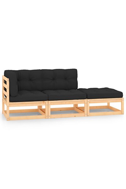 Concept Garden furniture set with cushions, 3 pieces, solid pine wood