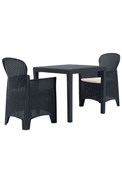 Concept Set mobilier bistro, 3 piese, antracit, plastic, aspect ratan