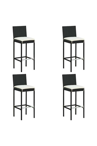 Concept Scaune de bar pentru grădină, cu perne, 4 buc. negru, poliratan
