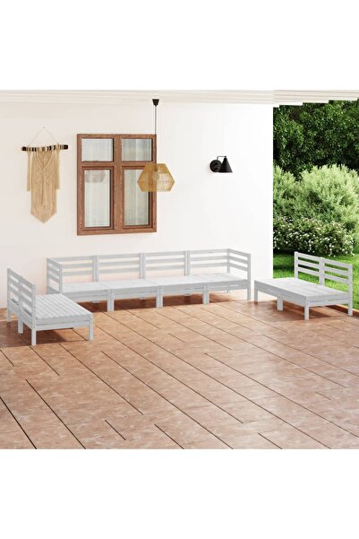 Concept Set mobilier de grădină, 8 piese, alb, lemn masiv de pin