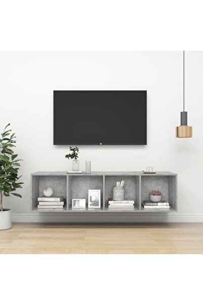 Concept Dulap TV montat pe perete, gri beton, 37x37x142,5 cm, PAL