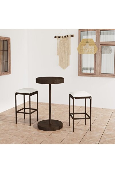 Concept Set mobilier bar de grădină, cu perne, 3 piese, maro, poliratan