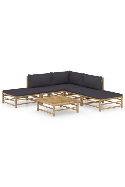 Concept Set mobilier de grădină, 6 piese, perne gri închis, bambus