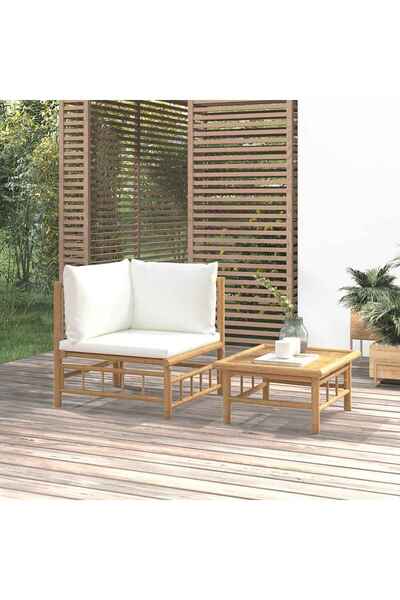 Concept Set mobilier de grădină cu perne alb crem, 2 piese, bambus