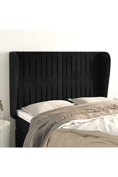 Concept Tăblie de pat cu aripioare, negru, 147x23x118/128 cm, catifea