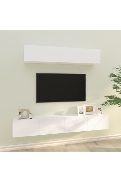 Concept Set comodă TV, 4 piese, alb, lemn prelucrat