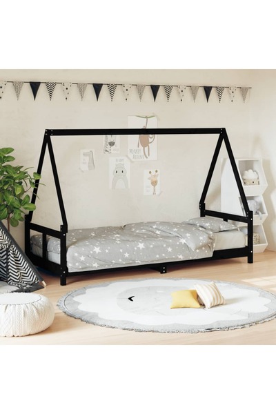 Concept Cadru de pat pentru copii, negru, 80x200 cm, lemn masiv de pin