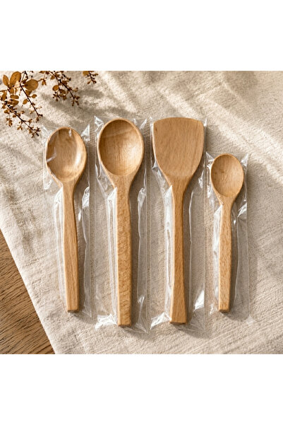 L'Opaline 4'lü Tahta Kaşık Yemek Gereçleri - 4 Boy Bambu Kaşık -tahta Kaşık.hediyeli(23 CM-28 CM-32 CM.)