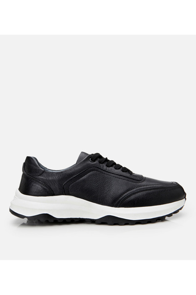 Hotiç Men's Leather Black Soft Sole Sports Shoes