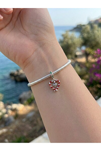My Story Noel Şeker Kamışı Kalp Kolye Charm