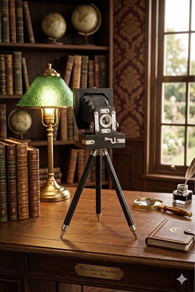 HEDİYE İŞLERİ Körüklü Fotoğraf Makinesi Biblo - Retro Tripodlu Dekoratif Obje...