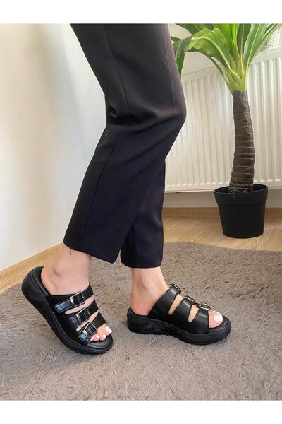 Preshley Women's Black Mazer Comfort Orthopedic Sole Buckle Slippers