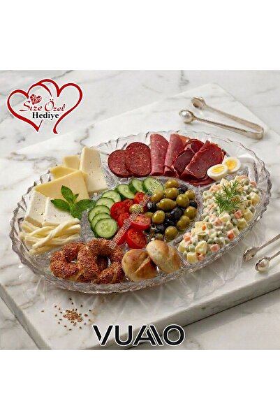 VUAO Bölmeli Servis Tabağı 30cm x 20cm 5 Bölmeli Kaliteli Cam Servis Tabağı S...