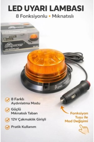 AHMET OTOMOTİV MIKTATISLI İKAZ TEPE LAMBASI ÇAKMAK UÇLU FLAŞLI DÜĞMELİ 12V-24V