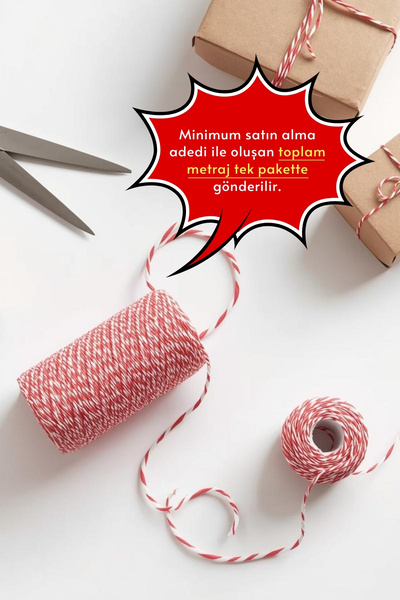 Bimotif Hediye paketleme ipi, Kırmızı-beyaz 5 Metre (Marteniçka İpi, Kırmızı Beyaz İp)