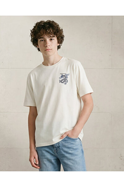 REDTAG Senior Boys White Printed T-Shirt