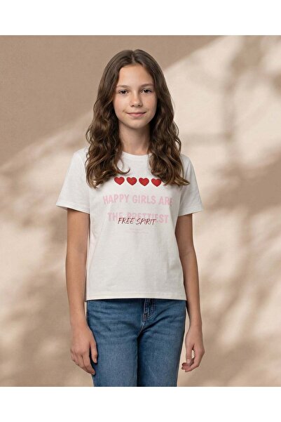 REDTAG Senior Girls White Printed T-Shirt