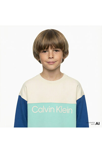 Calvin Klein Terry Blocking Çocuk Yeşil Sweatshirt