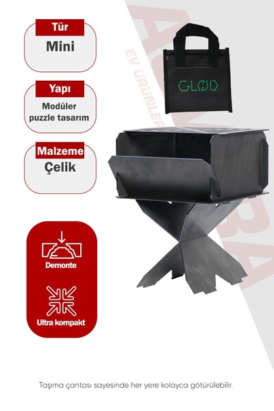 ASVERA Portatif Katlanabilir Mini Mangal - 15x15 cm Taşınabilir Cep Tipi Kamp...