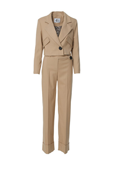 Brown Set with Crop Jacket and Palazzo Pants