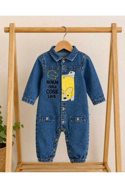 CROCODAYS Boy's Baby Jeans (Jeans) Embroidered Overalls with Hat