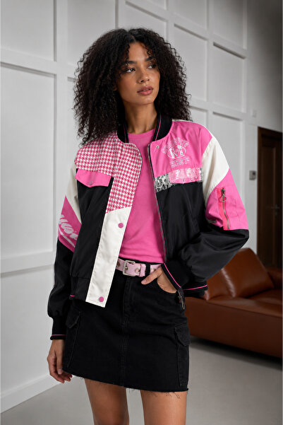 İLKCET MODA Color Block Bomber Women's Jacket