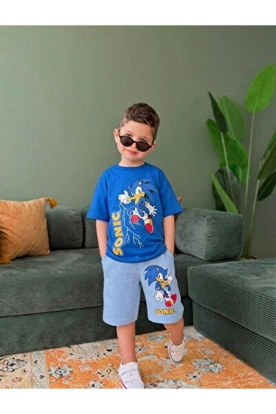 kidstalya طقم شورت أزرق للأولاد مطبوع عليه شخصيات - سونيك