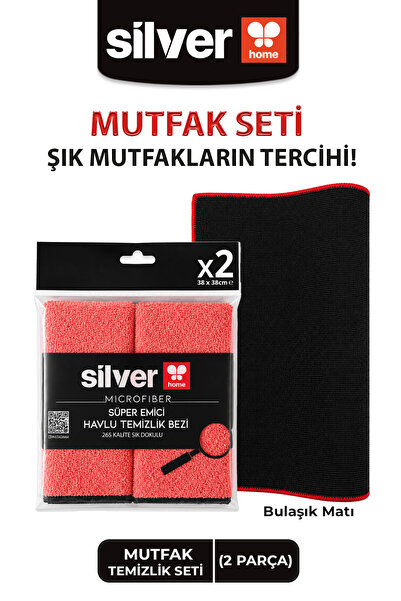 SİLVER HOME Mutfak Temizlik Seti | Bulaşık Altlığı 40x50 + 2’li Mikrofiber Be...