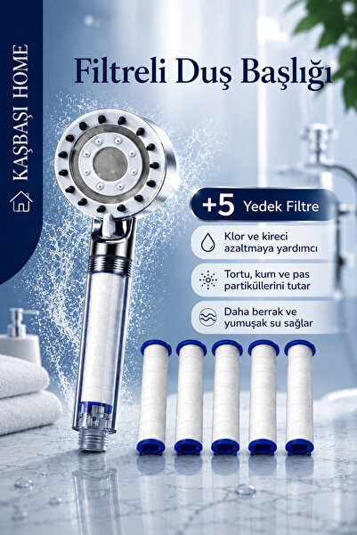 Kaşbaşı Home Filtreli Duş Başlığı 5 Yedek Filtre | Su Arıtmalı, Klor Ve Kireç...