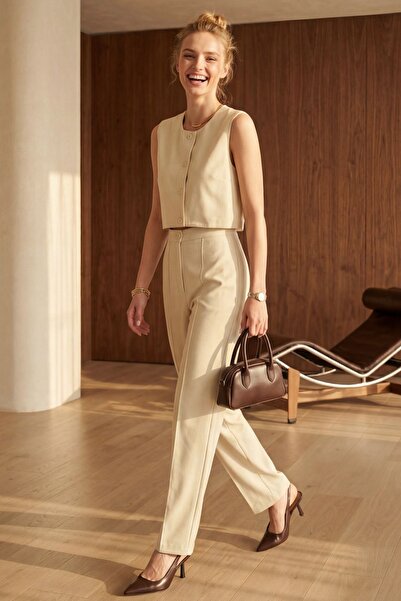 Hiccup My Fashion Crew Neck Crop Vest & High Waist Pants Two-Piece Set