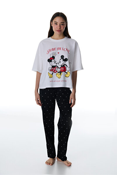 Penti Optik Weißes Lic Share The Love Baumwollhosen-Pyjama-Set