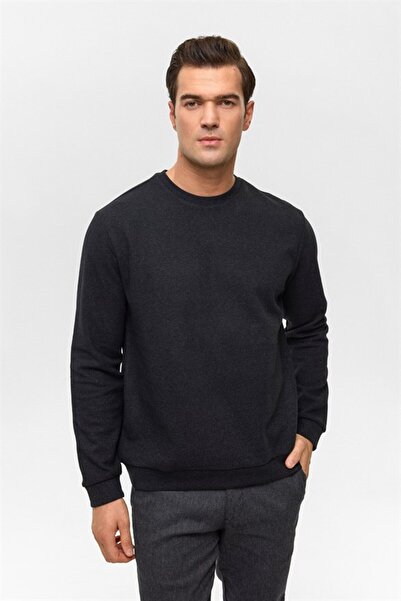 SÜVARİ Siyah Regular Düz Bisiklet Yaka Sweatshirt
