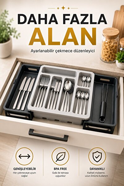 Fevito Sliding Adjustable Spoon Holder Organizer |   Drawer Organizer S-1055