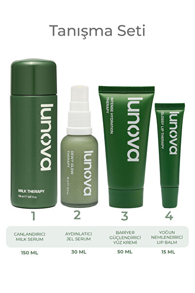 Lunova 4’lü Bakım Seti | 150 ML Milk Serum, Dewy Glow, Intense Hydration, Glo...