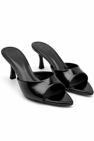 BonuStep Sandale cu toc ascuțit negre pentru femei Valen, 7 cm