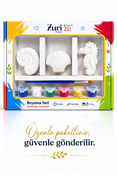 ZURİ DESİGN Deniz Altı Tema Boyama Seti Beton Figür Boyama Seti Fırça ve Boya...