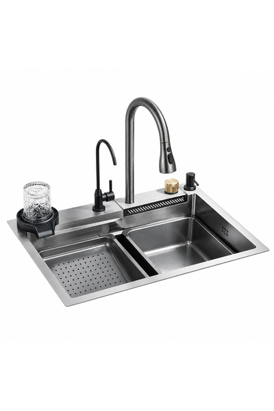 BisDesign Multifunctional Kitchen Sink, Non-Stick Material, Waterfall Functio...