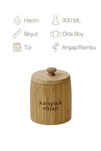 kamptek kamp teknolojisi Kamptek Bambu Kapaklı Silindirik Şekerlik Tuzluk Çay...