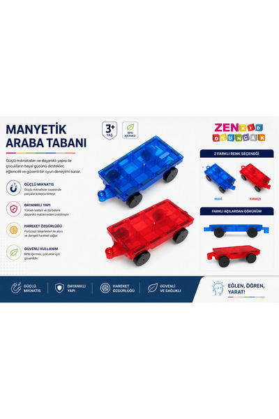 zenkid Magblock Manyetik Araba Takımı / 2 Set Araba / Çocuklar Için Eğitici O...