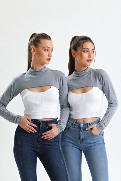 mirach Pack of 2 Gray Neck Collars and Sleeves in Combed Cotton |   Long Slee...