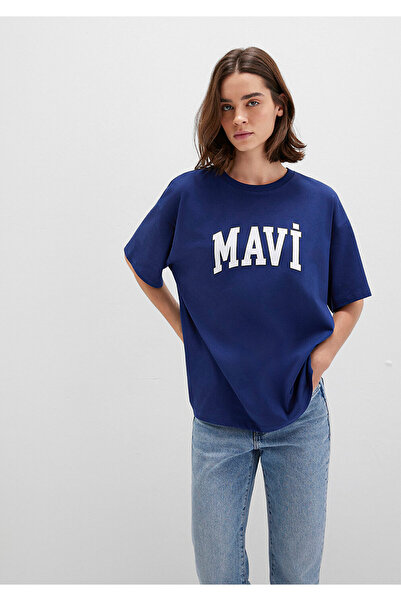 Mavi Tricou albastru marin cu imprimeu cu logo oversize / croi lat 1600843-70722