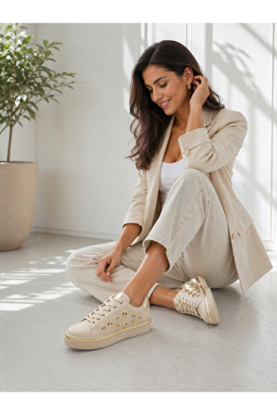 Ventes Bej Kadın Günlük Kalın Taban Sneaker Ayakkabı