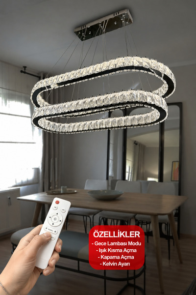 RSCOLLECTIONS 2 Katlı Masa Üstü Kristal Taşlı Modern Led Avize