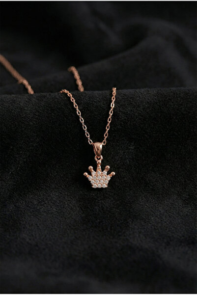 Roza Silver 925 Ayar Zirkon Taşlı Rose Taç Model Minimal Gümüş Kolye