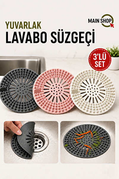 MAİN SHOP 3 Adet Silikon Yuvarlak Lavabo Süzgeci Kaymaz Süzgeç Gider Kapağı M...