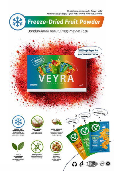 VEYRA 150GR Kurutulmuş Meyve Tozu | Mixed Fruit Box 30'lu Meyve Tozu