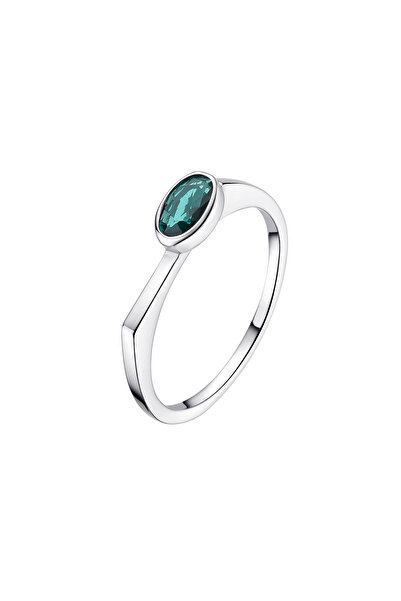 Lisa&Co. Inel Argint Oval Stone 54 mm / Argint placat cu rodiu / Zircon verde