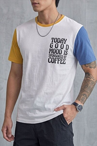 Mood Lab Unisex Colorful Short Sleeve White Crew Neck Slogan Printed T-Shirt