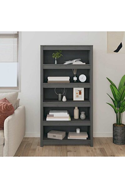 Concept Bibliotecă, gri, 80x35x154 cm, lemn masiv de pin