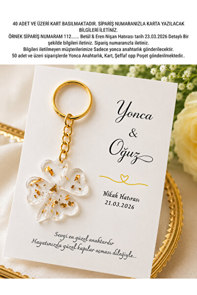 Gelinrehberi Yonca anahtarlık 10 adet Nişan, Nikah, Söz, Düğün, Doğum günü He...